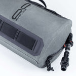 Gray bag with black accents and a brand logo on a white background