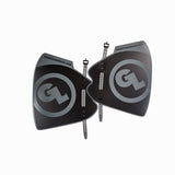 A pair of black motorcycle hand guards with a geometric pattern and the Giant Loop logo on the upper corner.