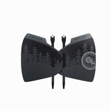 A pair of black motorcycle hand guards with a tree pattern and the Giant Loop logo on the upper corner.