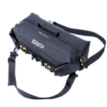 Black waterproof bag with a strap on a white background