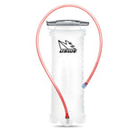 USWE 3L Elite hydration bladder with transparent reservoir featuring black lightning bolt logo, gray Slide-Seal top closure with integrated carry handle, and red drinking tube with bite valve, displayed against white background showing volume measurement markings.